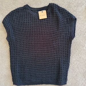 Blu Pepper Black Open-Knit Short Sleeve Crew Sweater